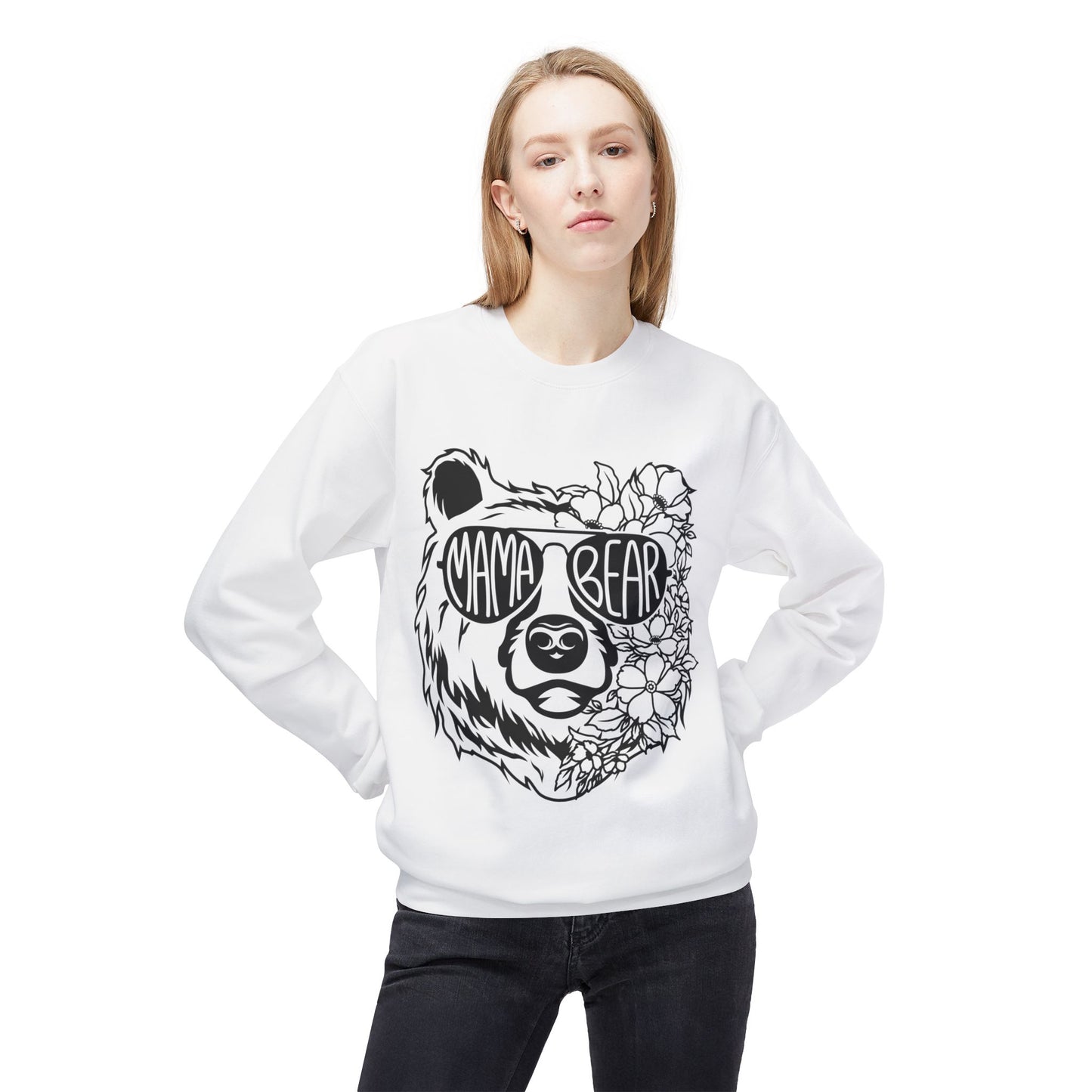 Mama Bear Floral Sunglasses Sweatshirt | Unisex Midweight Fleece Crewneck