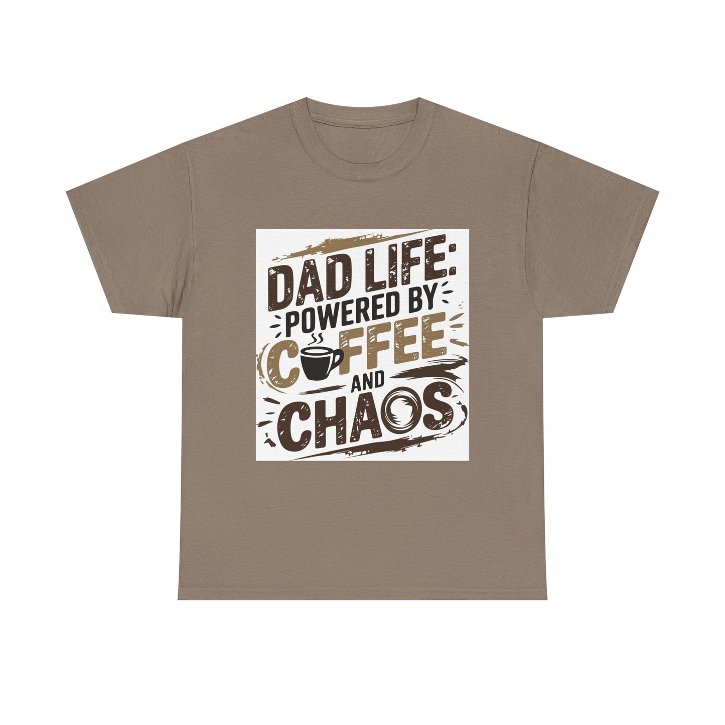 Dad Life Unisex Heavy Cotton Tee - Powered by Coffee and Chaos