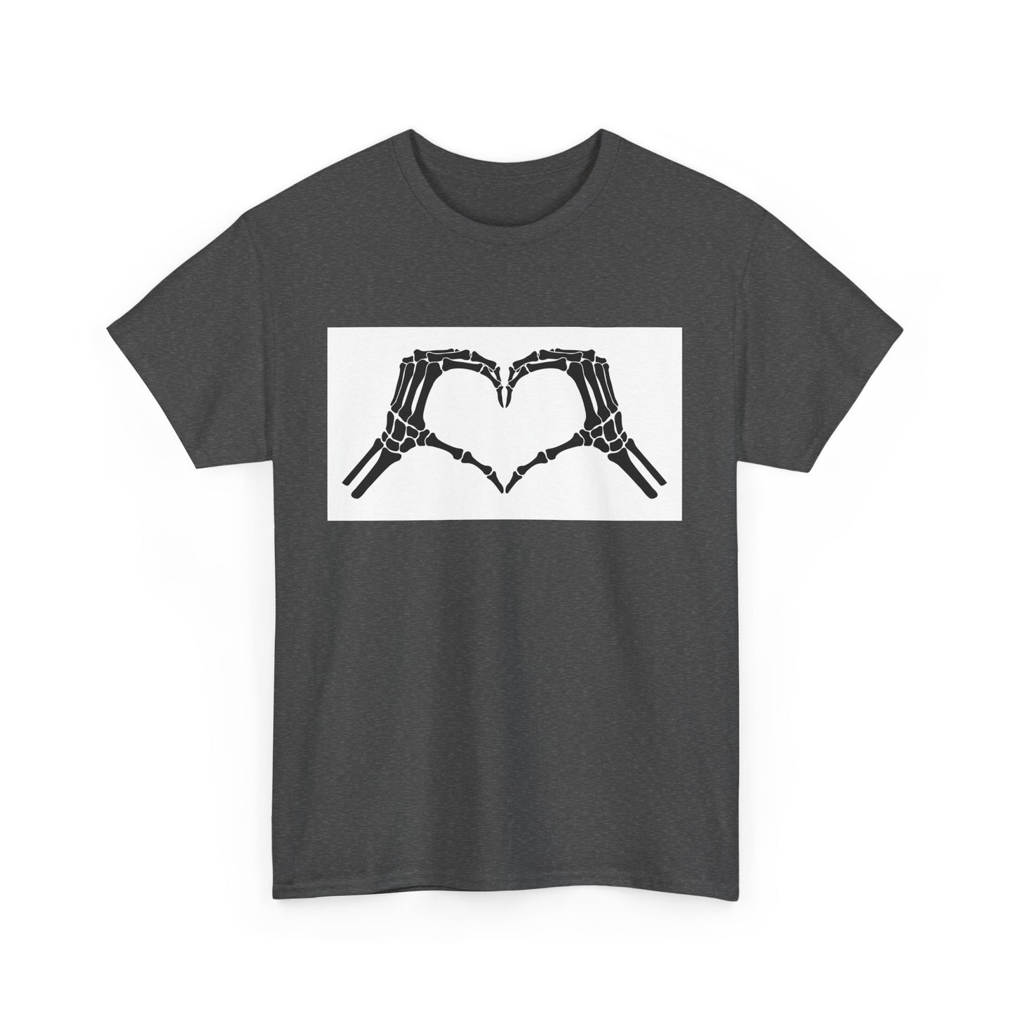 Skeleton Hands Heart Unisex Heavy Cotton Tee - Unique Graphic T-Shirt for Halloween and Everyday Wear