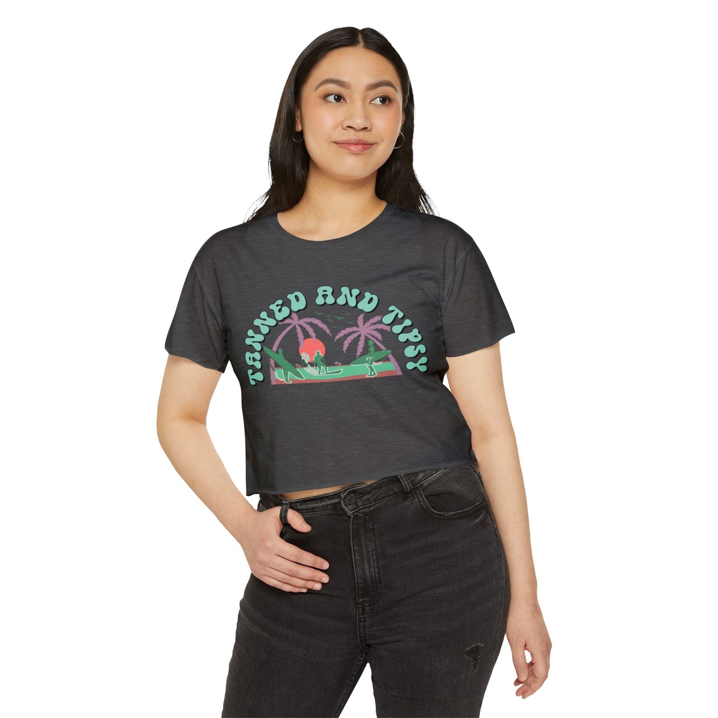 Tanned and Tipsy Women’s Festival Crop Top, Summer Vibe Shirt, Boho Style Tee, Beach Party Essential, Concert Outfit, Vacation Fashion