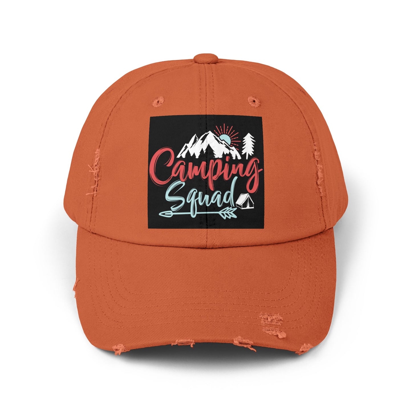 Camping Squad Distressed Cap | Unisex Headwear for Outdoor Adventures, Gifts for Campers, Summer Vibes, Travel Accessories, Hiking Cap
