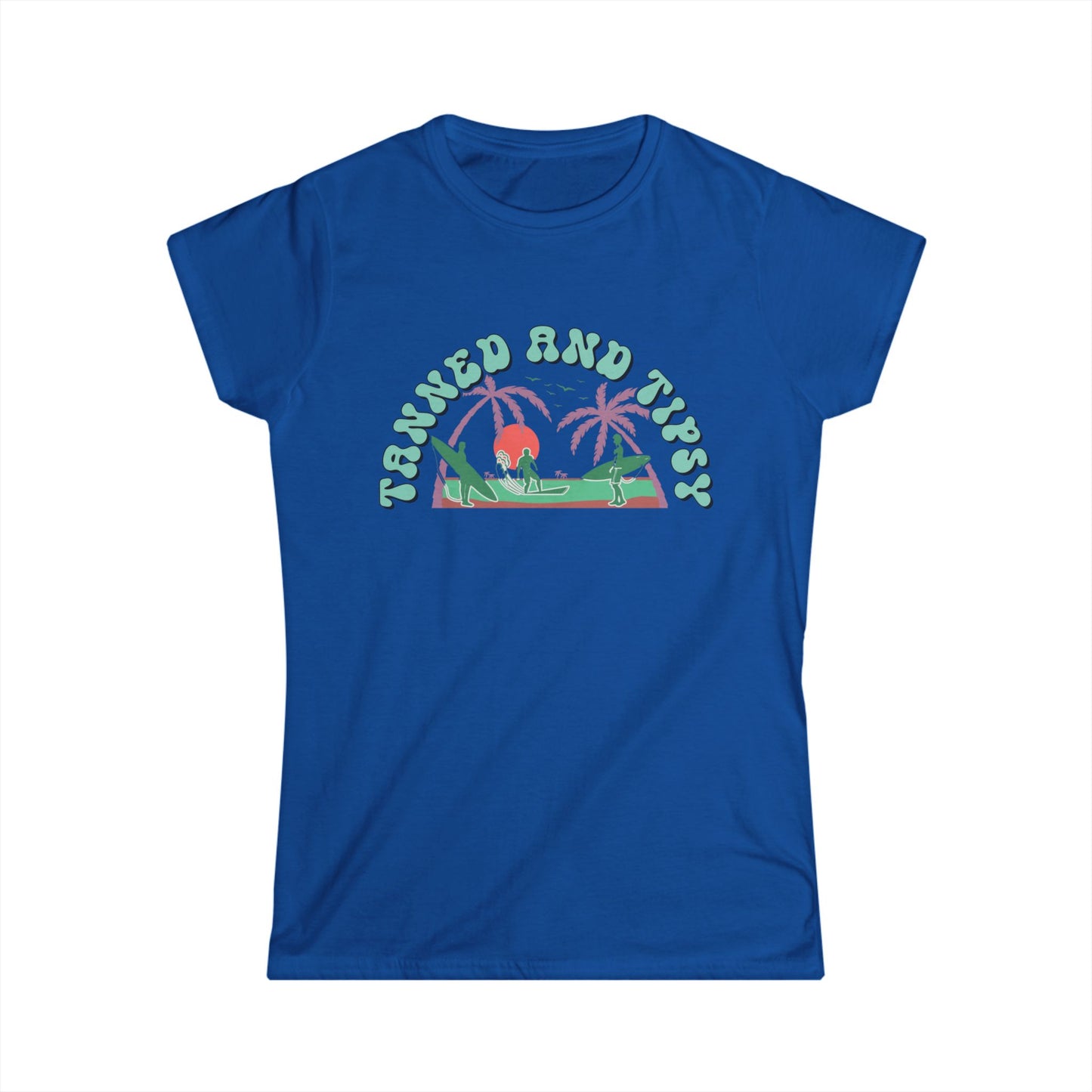 Tropical Vibes Tee - "Tanned and Tipsy" Women's Softstyle Shirt, Summer Casual Wear, Vacation Essentials, Gift for Her, Beach Day Top
