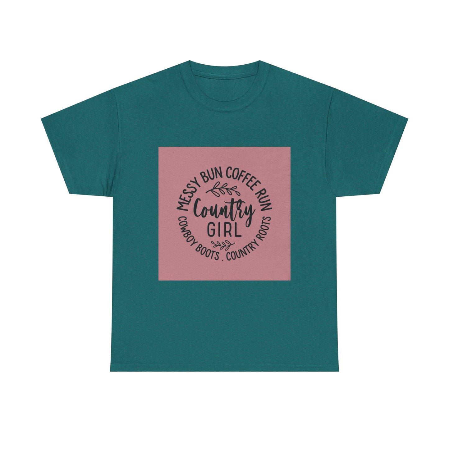 Country Girl Unisex Heavy Cotton Tee - Messy Bun Coffee Run Design