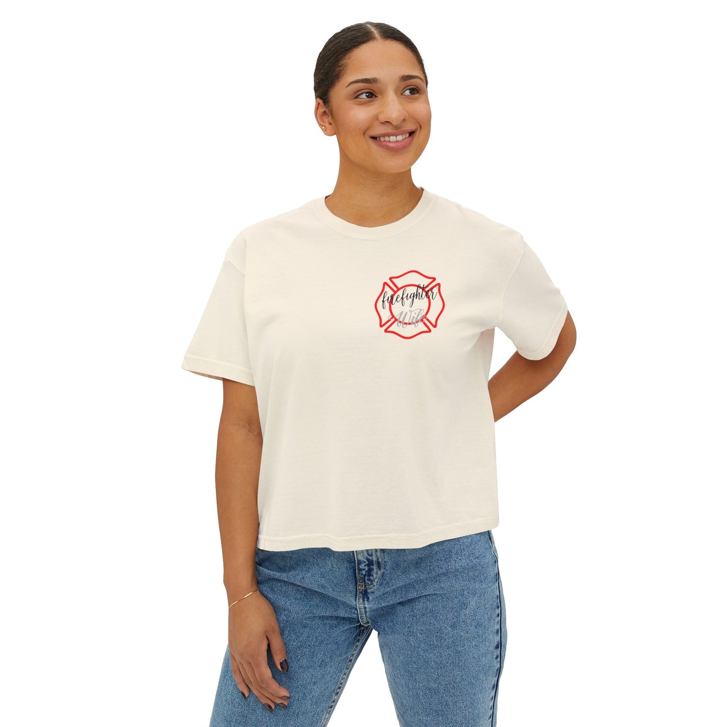 Women&#039;s Boxy Tee - #FireWife Graphic Shirt for Firefighter Wives