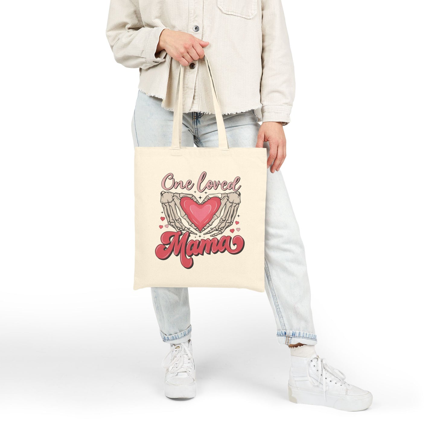 One Loved Mama Cotton Canvas Tote Bag - Heart Design, Perfect Gift for Moms