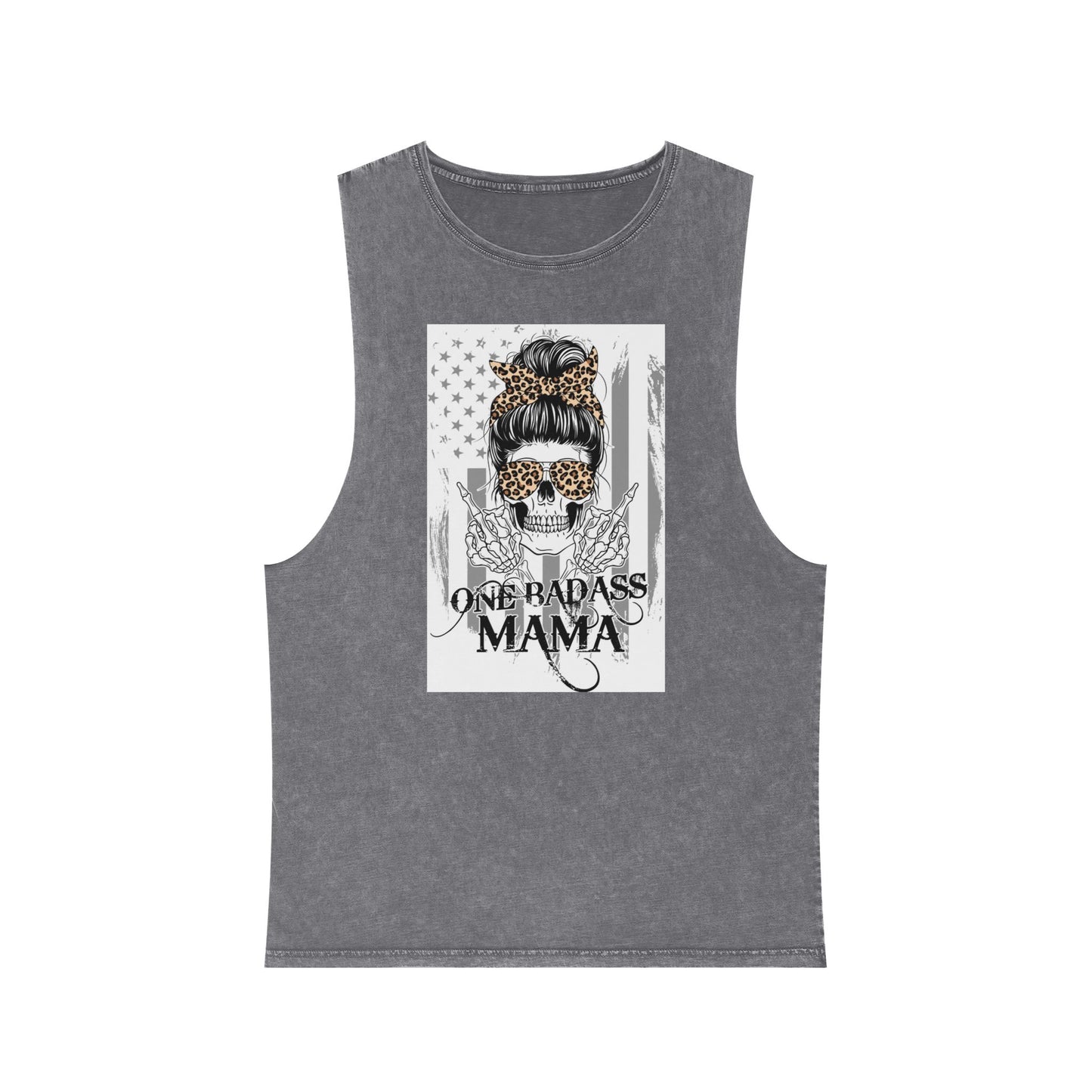 One Badass Mama Stonewash Tank Top | Unisex Graphic Tee for Strong Moms