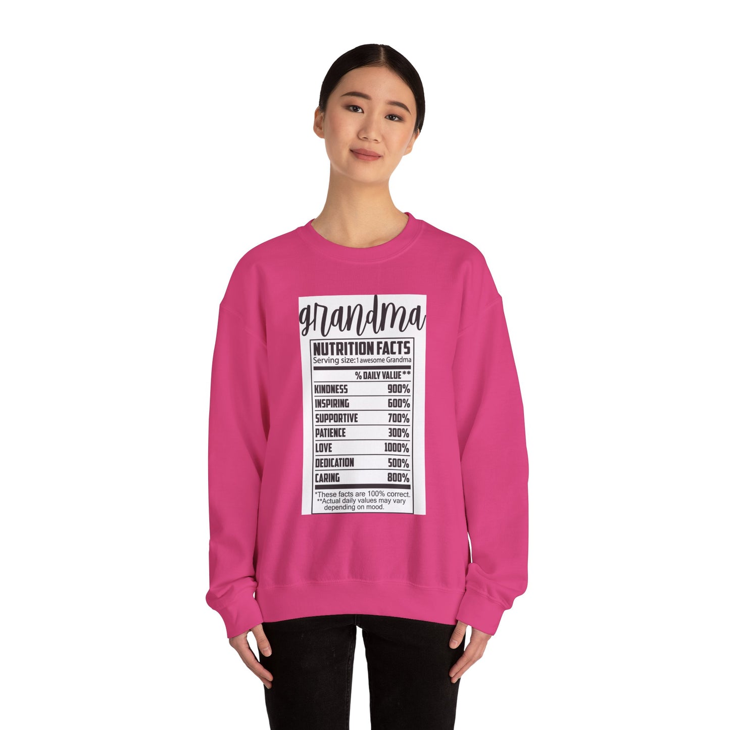 Grandma Nutrition Facts Sweatshirt - Cozy Unisex Crewneck for Family Celebrations