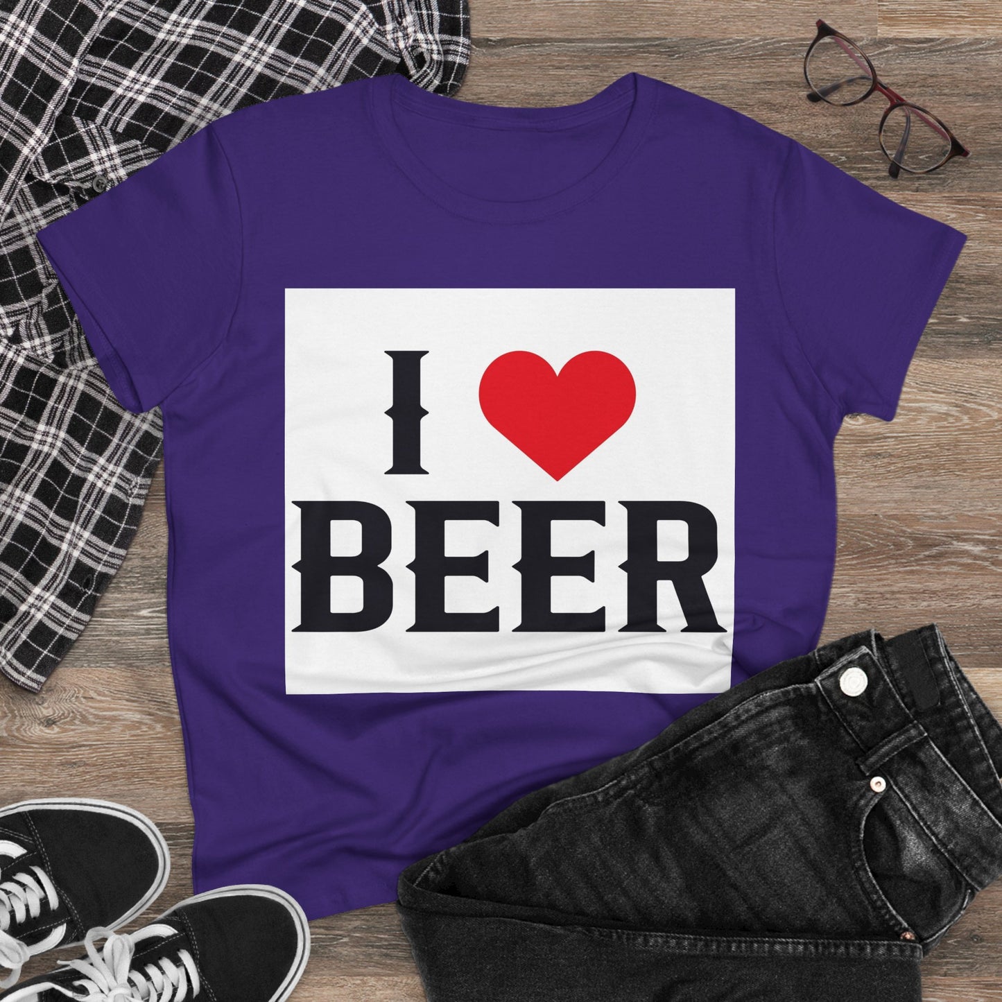 I Love Beer Women's Midweight Cotton Tee, Beer Lover Shirt, Gift for Beer Enthusiasts, Casual Everyday Wear, Fun Party Tee