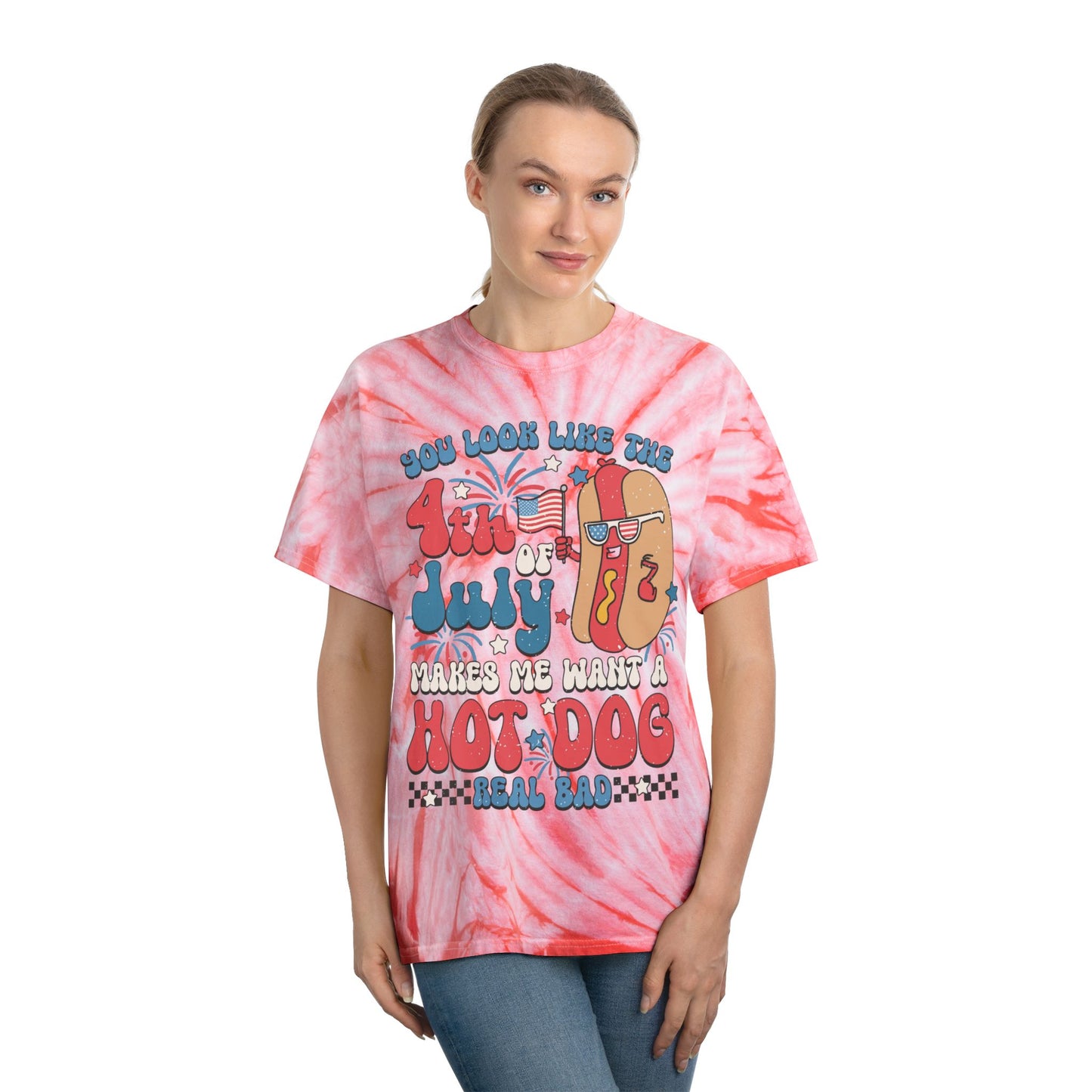4th of July Tie-Dye Tee, Hot Dog Vibe Shirt, Summer Fun Tee, Festival Wear, BBQ Celebration T-Shirt