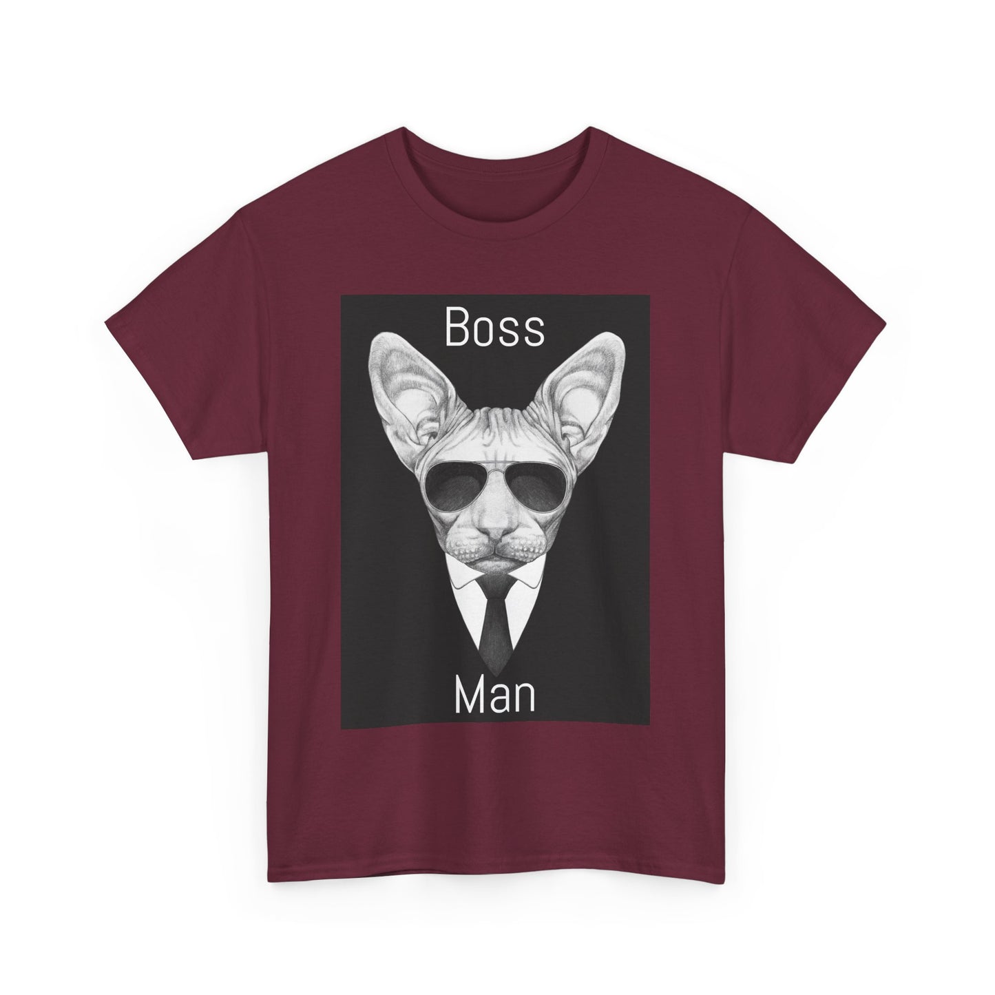 Cool Boss Man Cat Unisex Heavy Cotton Tee