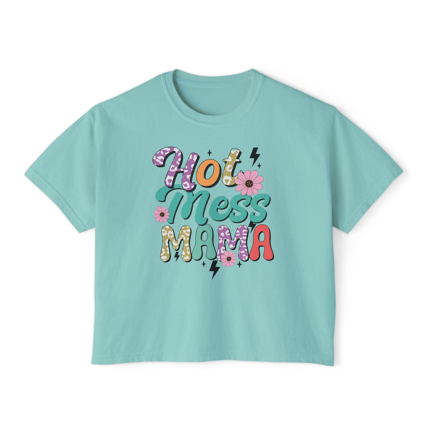 Hot Mess Mama Women's Boxy Tee, Casual Graphic Tee, Gift for Moms, Trendy Summer Top, Birthday Gift, Mother's Day T-Shirt