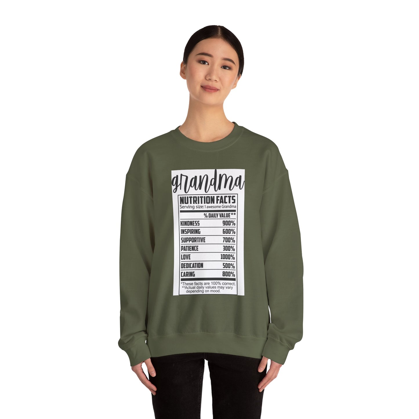 Grandma Nutrition Facts Sweatshirt - Cozy Unisex Crewneck for Family Celebrations