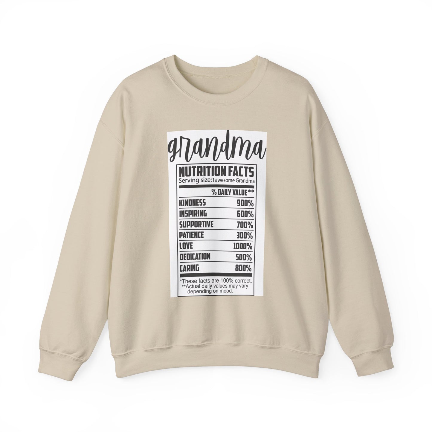 Grandma Nutrition Facts Sweatshirt - Cozy Unisex Crewneck for Family Celebrations