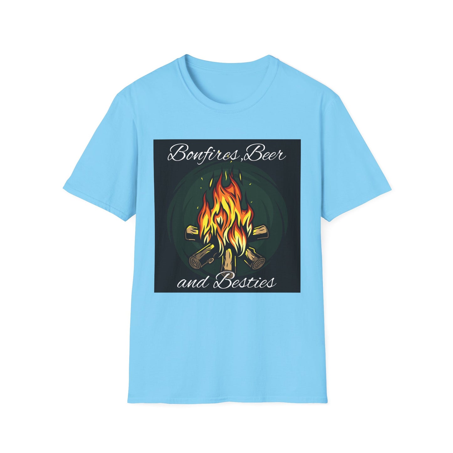 Bowfires, Beer, and Besties Unisex Softstyle T-Shirt - Perfect for Camping and Outdoor Gatherings