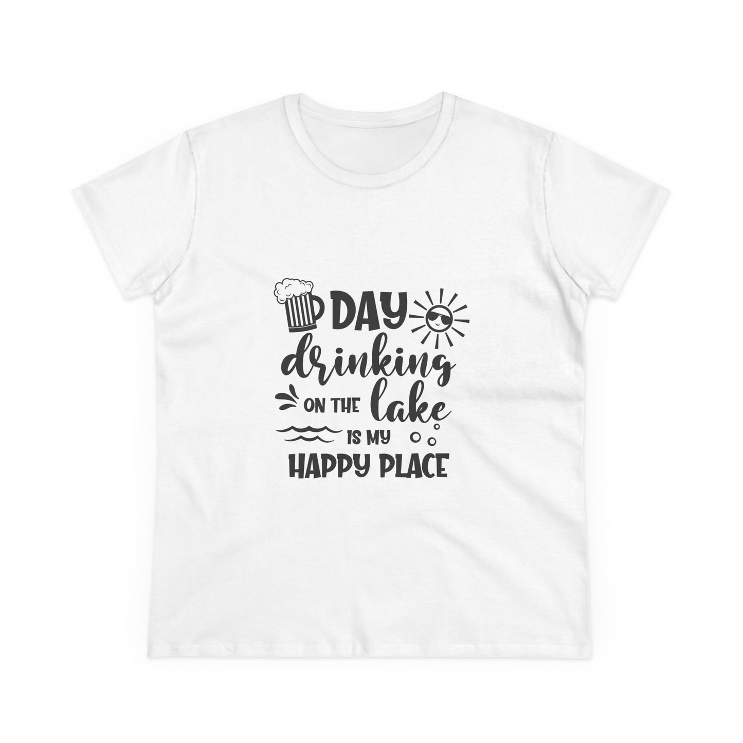 Day Drinking on the Lake Women's Cotton Tee - Happy Place Shirt