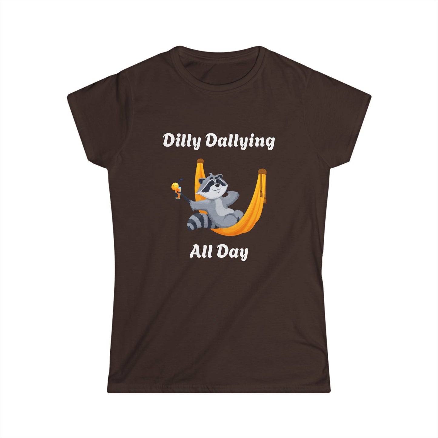 Cute Raccoon Relaxing Women's Softstyle Tee – Perfect for Nature Lovers!