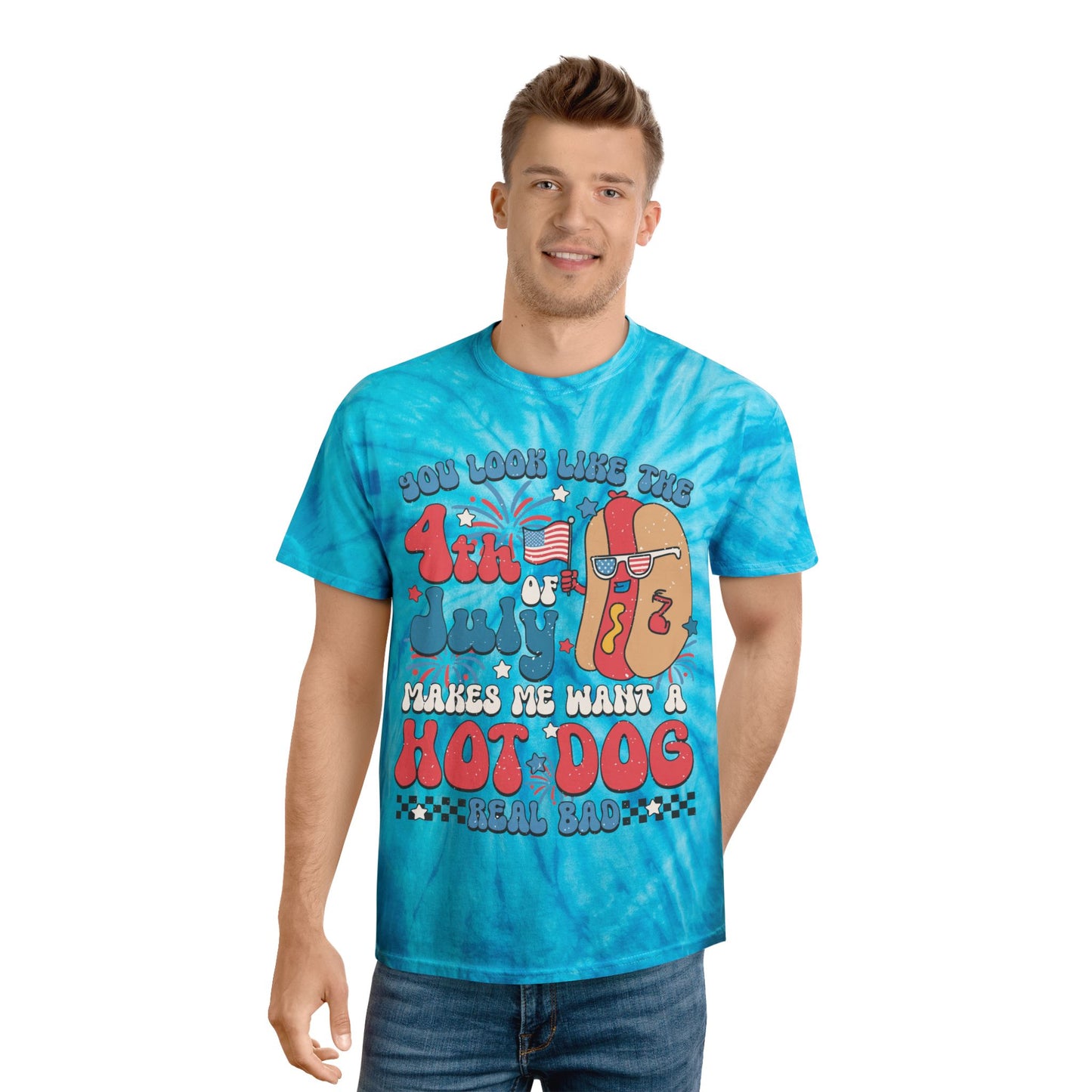 4th of July Tie-Dye Tee, Hot Dog Vibe Shirt, Summer Fun Tee, Festival Wear, BBQ Celebration T-Shirt