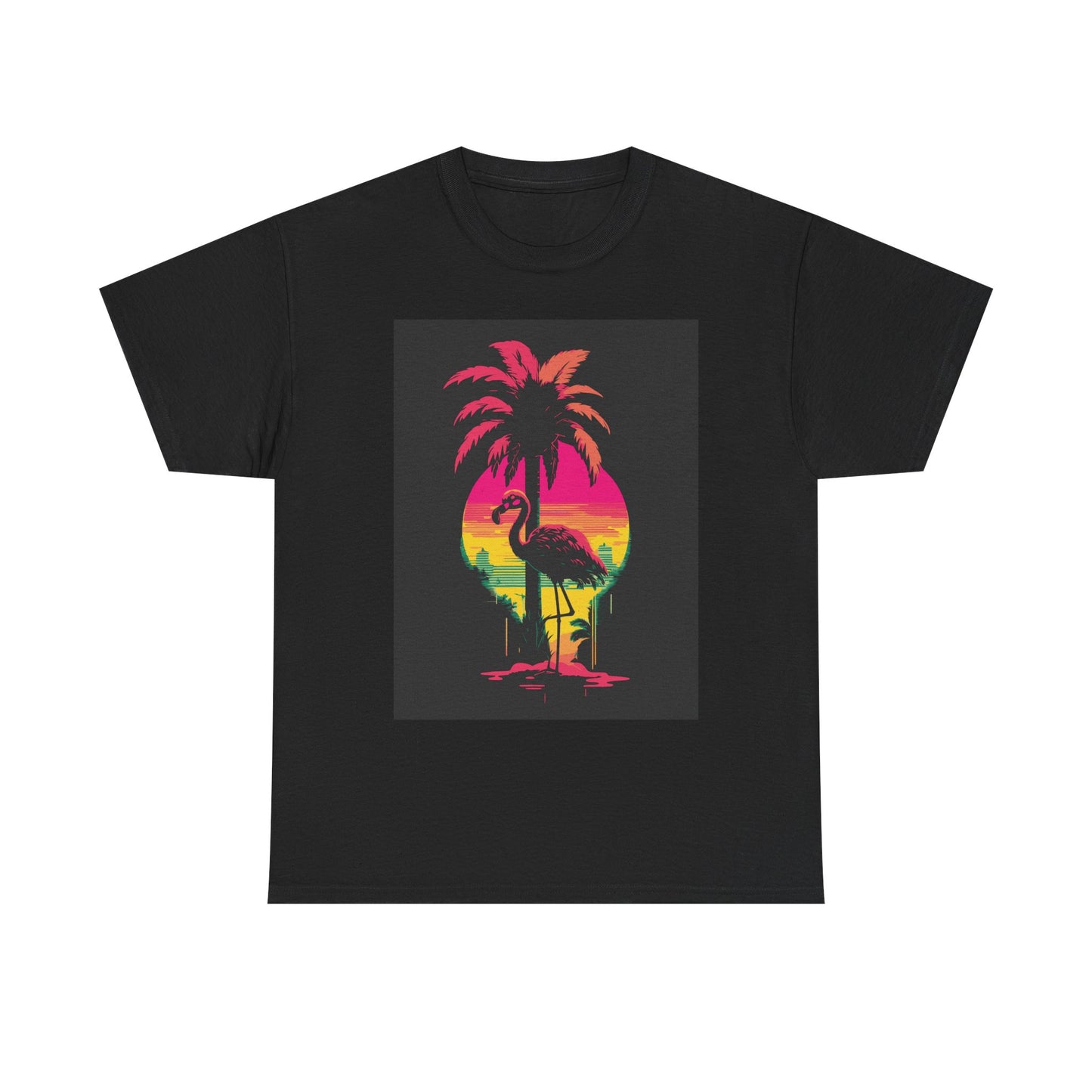 Retro Flamingo Sunset Unisex Heavy Cotton Tee