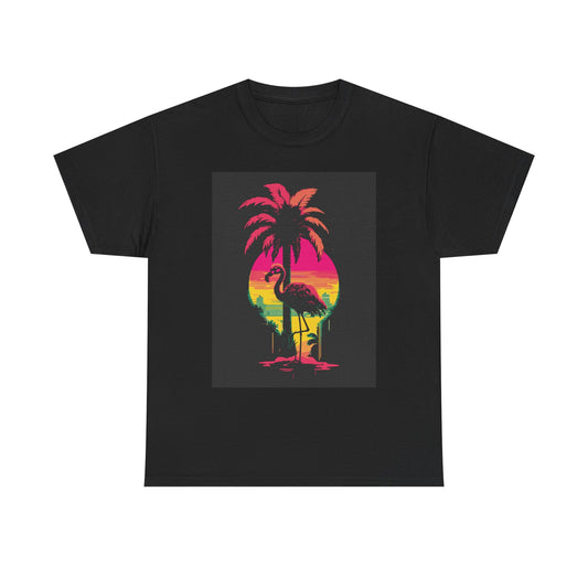 Retro Flamingo Sunset Unisex Heavy Cotton Tee