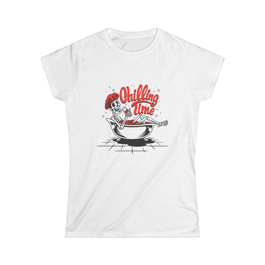 Chilling Time Women&#039;s Softstyle Tee - Relaxing Skeleton Design