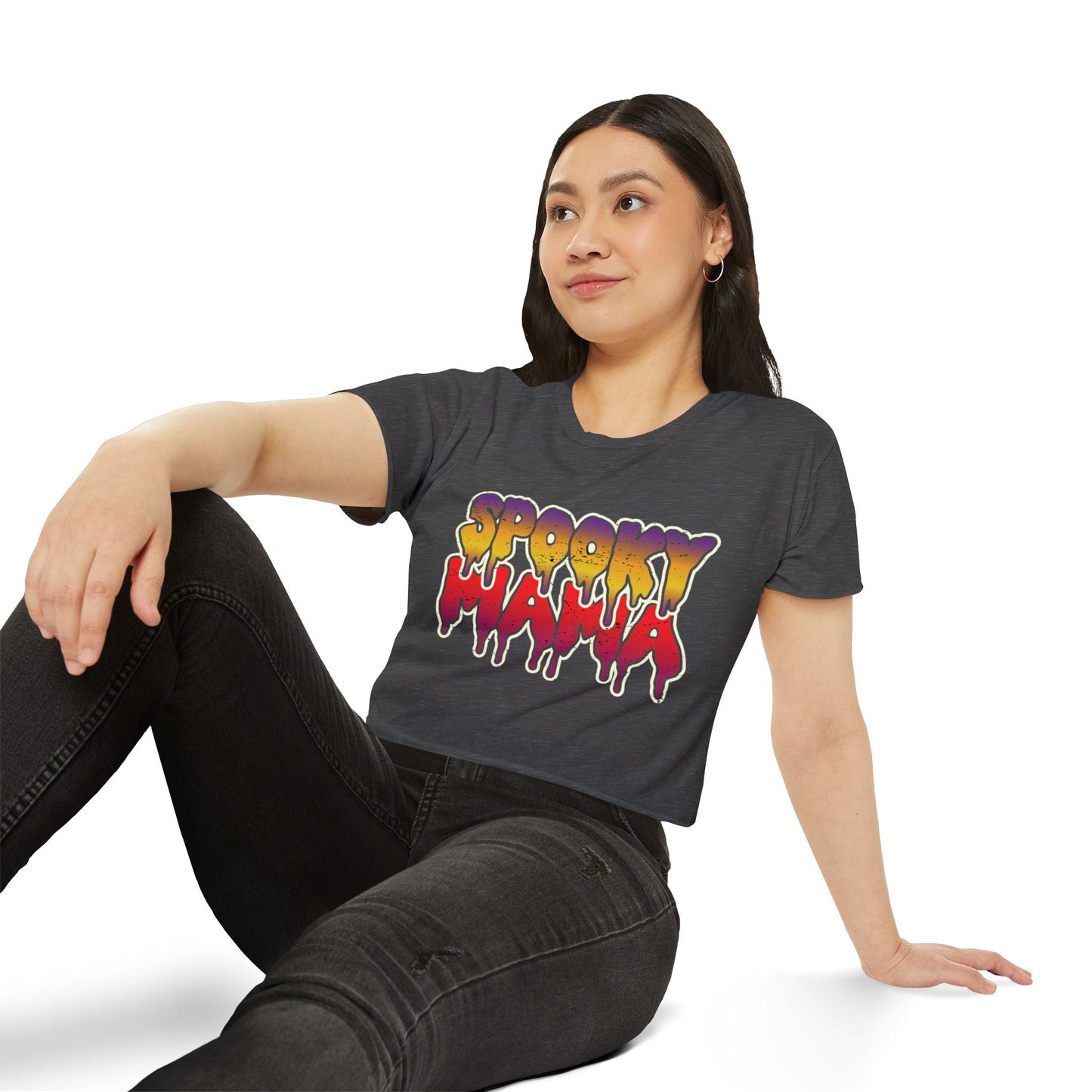 Spooky Mama Women's Festival Crop Top, Halloween Shirt, Boho Crop Tee, Festival Wear, Party Top, Casual Stylish Crop