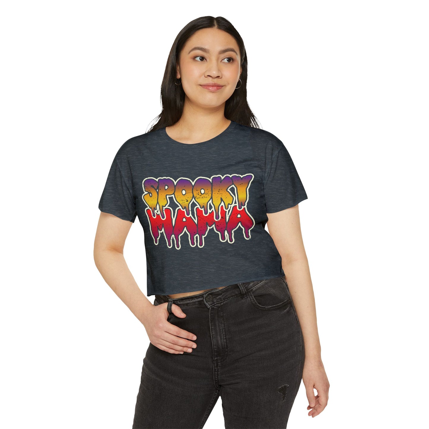 Spooky Mama Women's Festival Crop Top, Halloween Shirt, Boho Crop Tee, Festival Wear, Party Top, Casual Stylish Crop