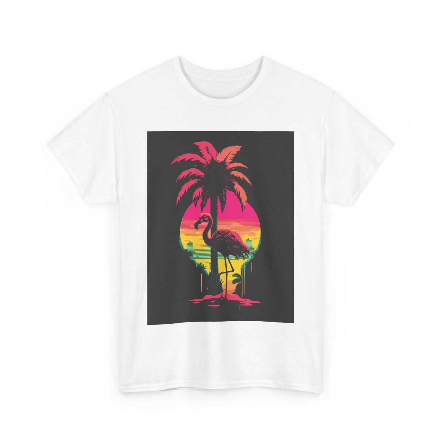 Retro Flamingo Sunset Unisex Heavy Cotton Tee