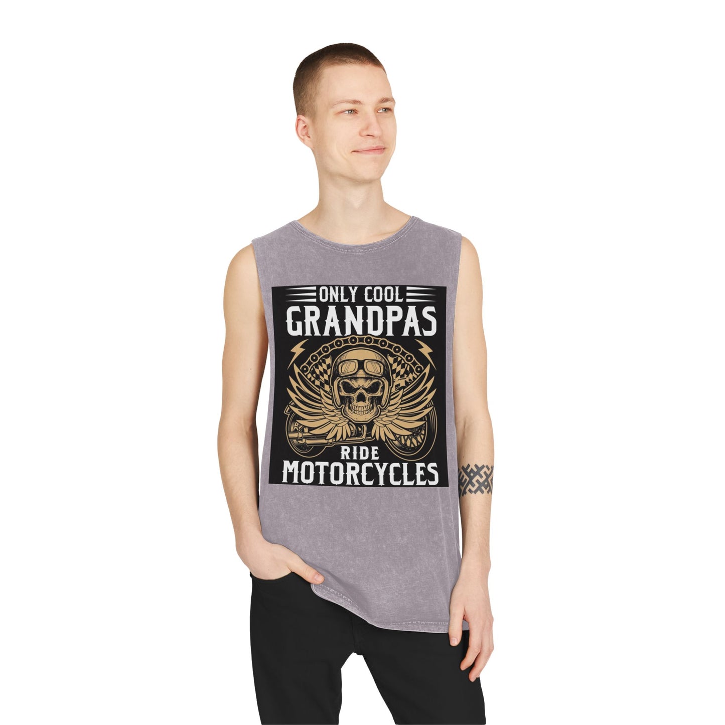 Only Cool Grandpas Ride Motorcycles Stonewash Tank Top