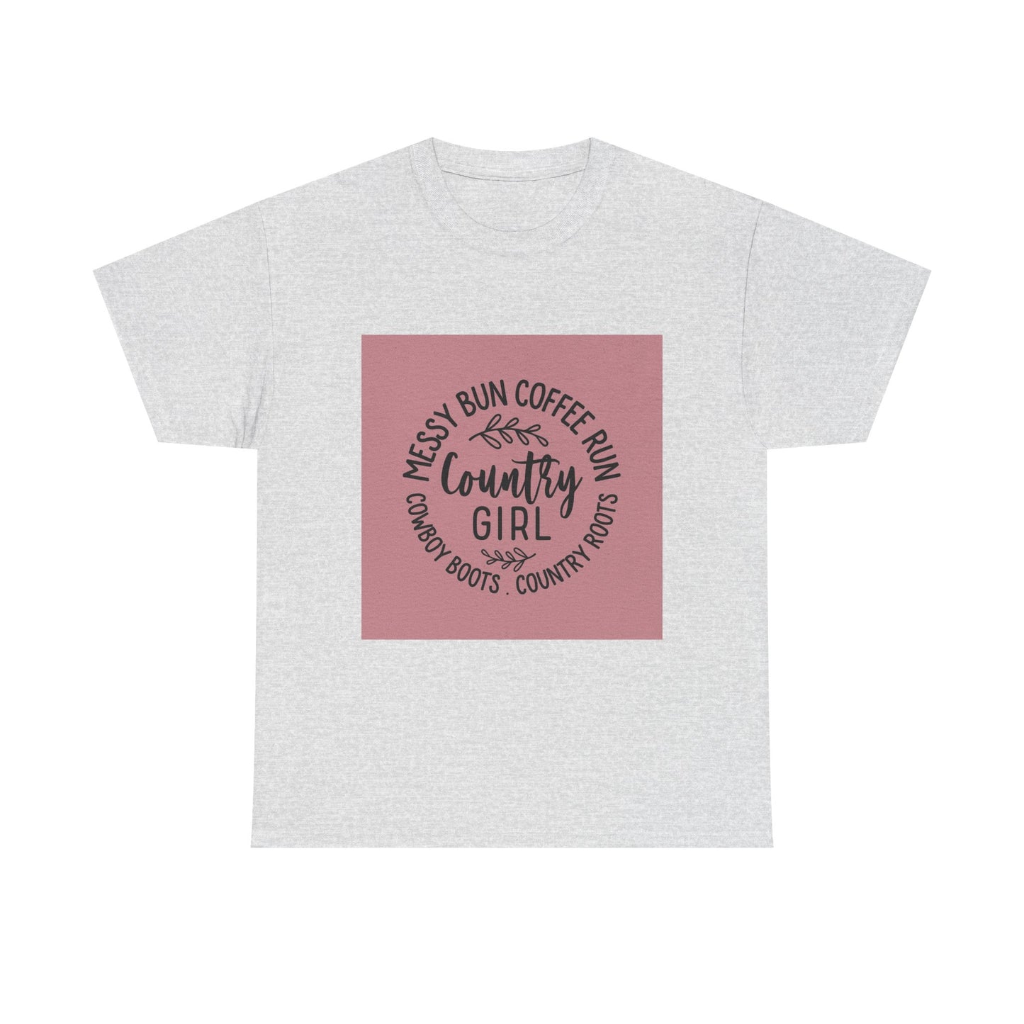 Country Girl Unisex Heavy Cotton Tee - Messy Bun Coffee Run Design