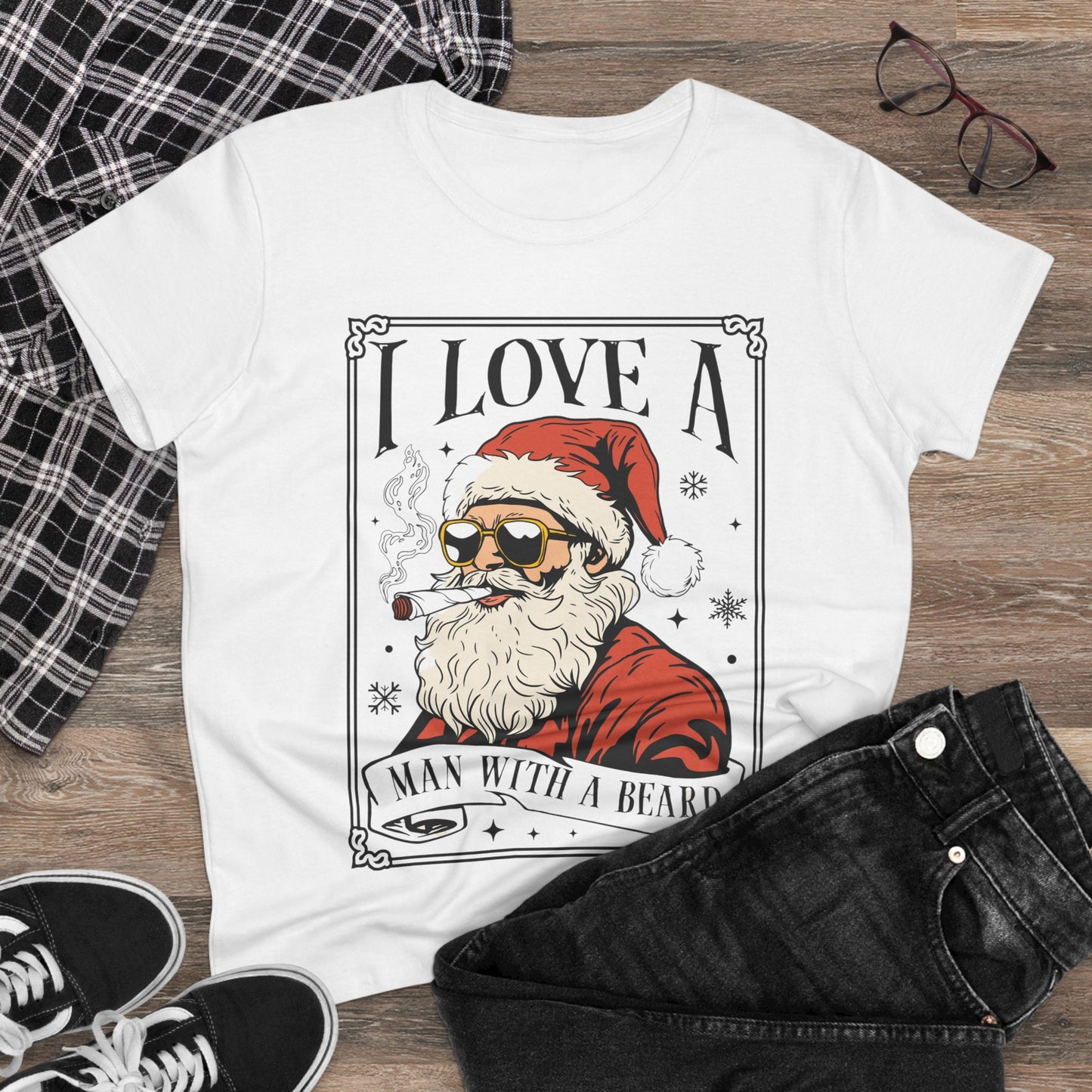 Santa Beard Women's Tee, Funny Christmas Shirt, Holiday Gift for Her, Cute Santa Graphic Tee, Santa Lover Apparel, christmas