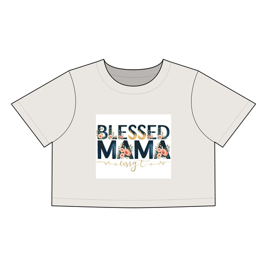 Blessed Mama Floral Crop Tee - Women’s Heavy Faded Tee for Moms