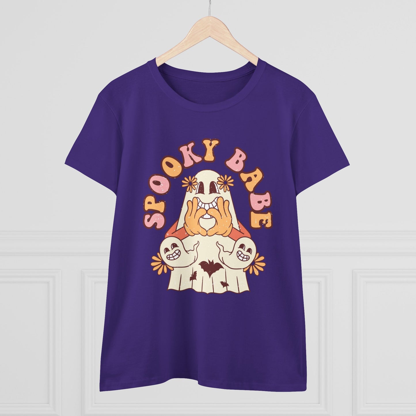 Spooky Babe Tee, Women's Midweight Cotton T-Shirt, Halloween Fashion, Casual Halloween Attire, Vintage Graphic Tee, Trendy Fall Shirt