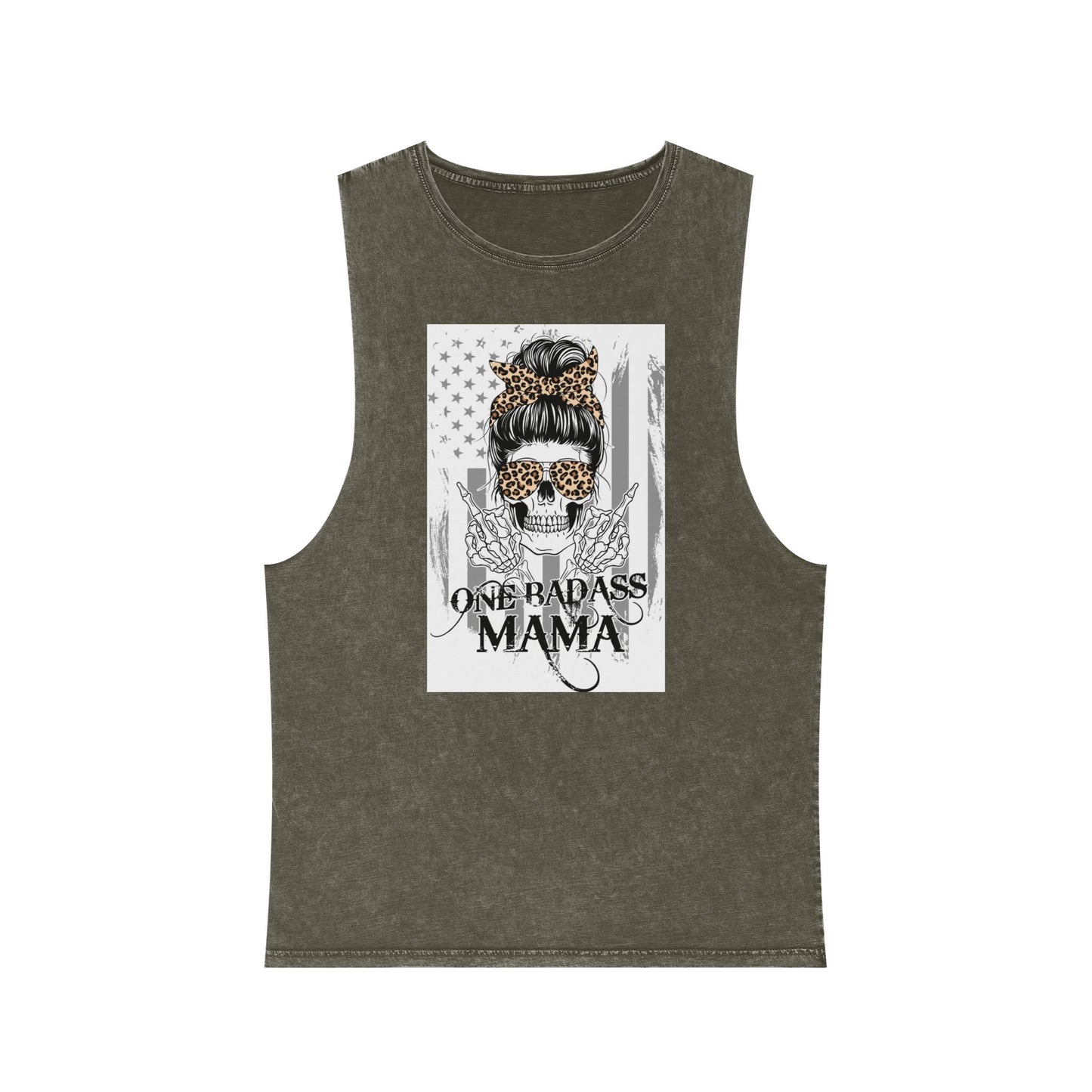 One Badass Mama Stonewash Tank Top | Unisex Graphic Tee for Strong Moms