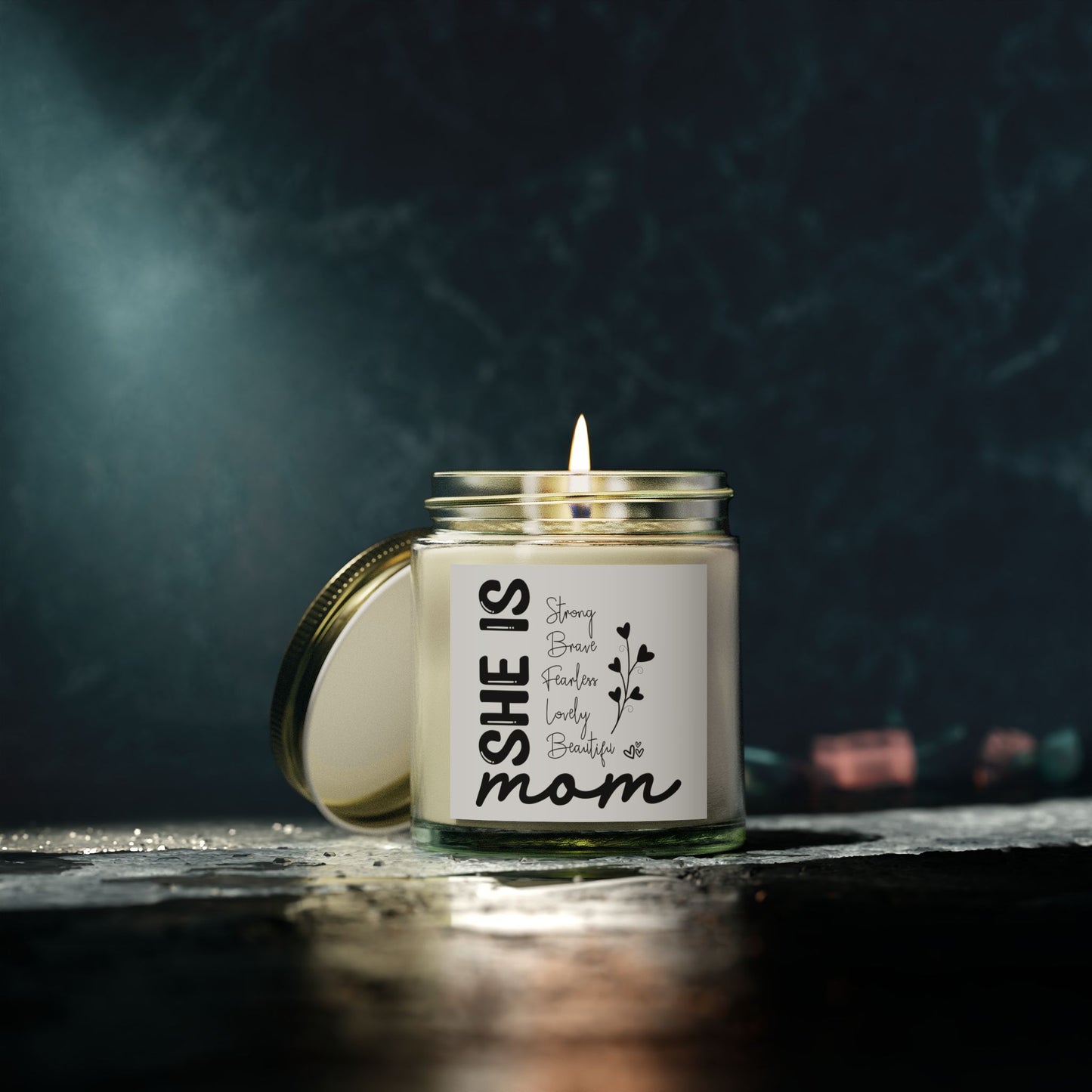 Scented Candle - "She is Mom" - Coconut Apricot Wax (4oz & 9oz) - Perfect Gift for Mother's Day