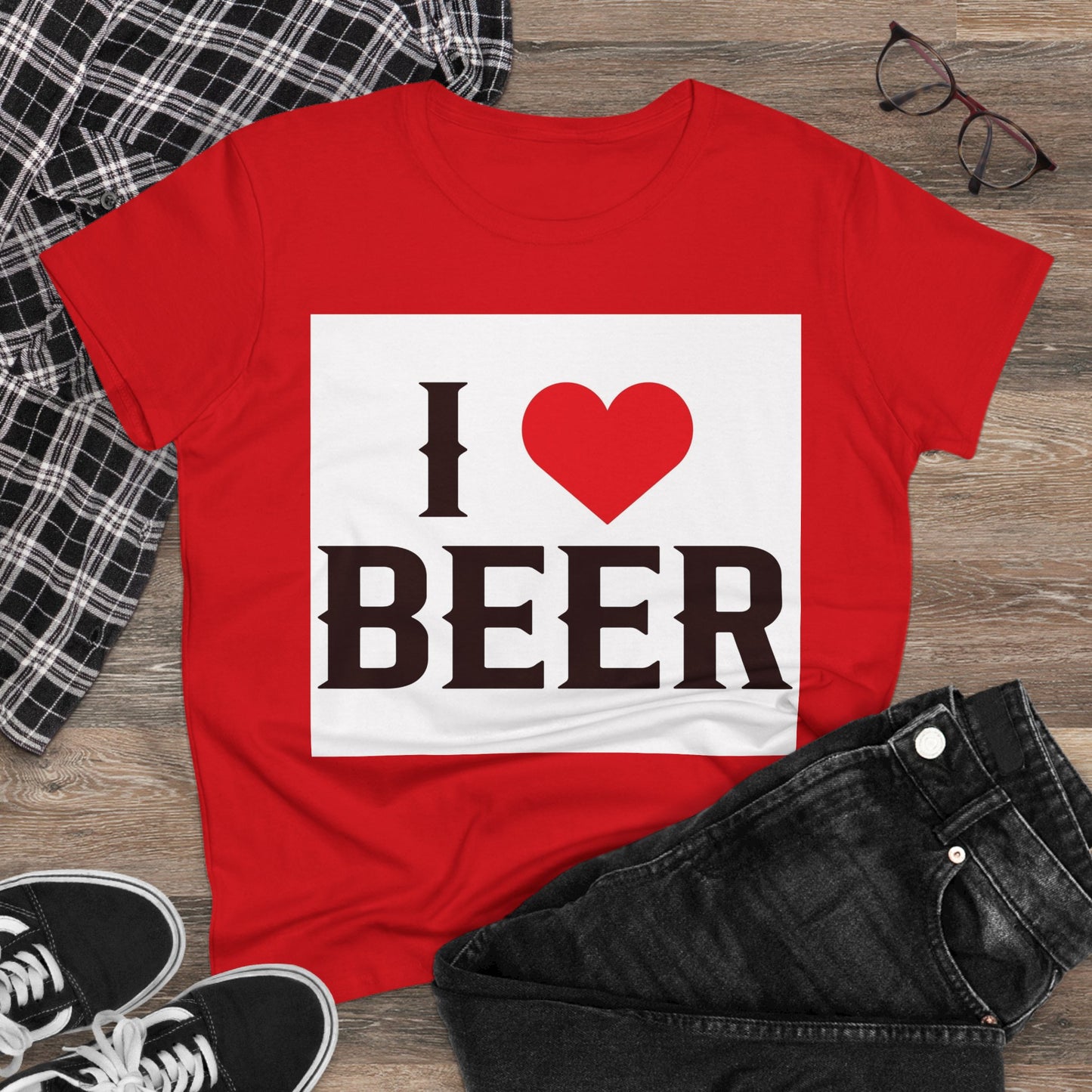 I Love Beer Women's Midweight Cotton Tee, Beer Lover Shirt, Gift for Beer Enthusiasts, Casual Everyday Wear, Fun Party Tee
