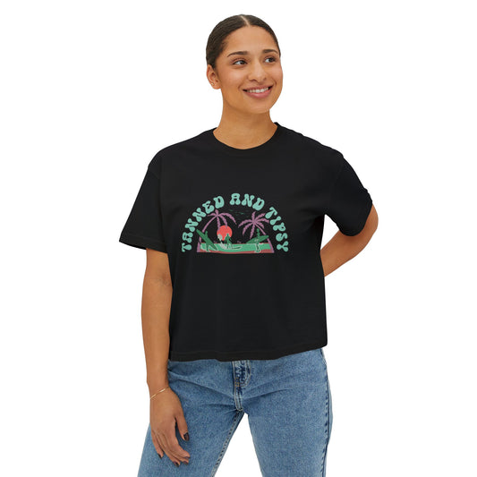 Tropical Vibes Women's Boxy Tee, Relaxed Summer Apparel, Beach Day T-Shirt, Casual Summer Style, Gift for Vacation Lovers
