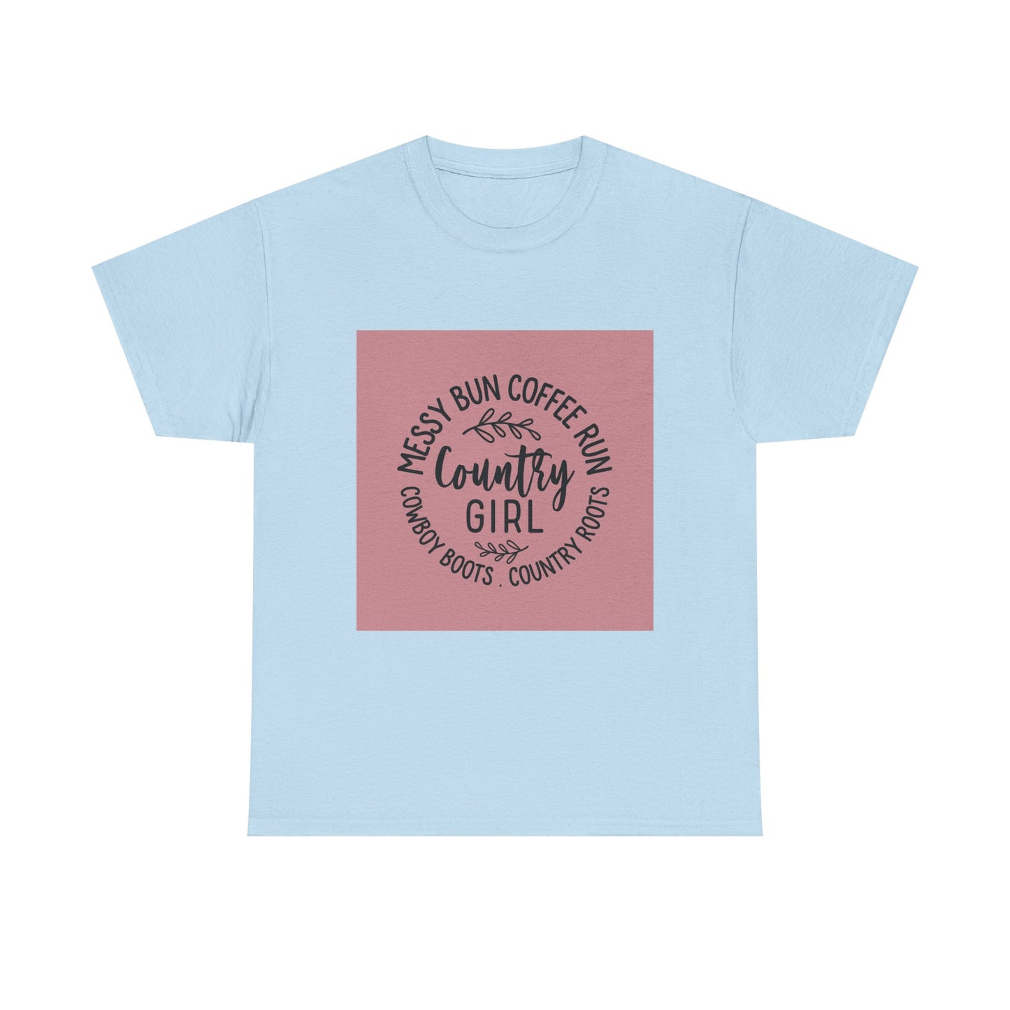 Country Girl Unisex Heavy Cotton Tee - Messy Bun Coffee Run Design