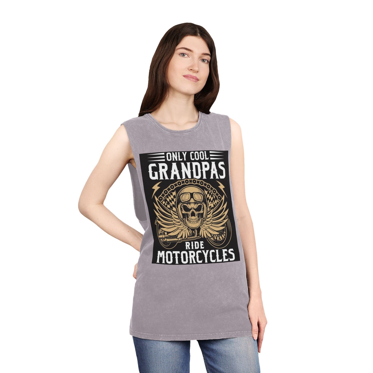 Only Cool Grandpas Ride Motorcycles Stonewash Tank Top