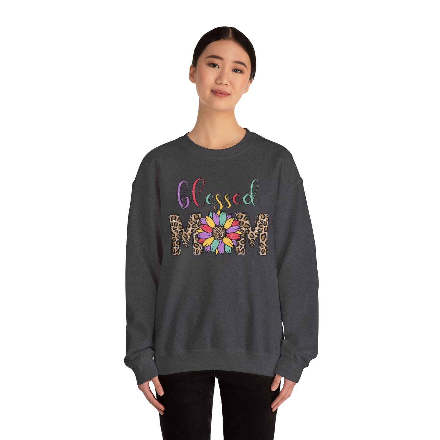 Blessed Mom Leopard Floral Crewneck Sweatshirt