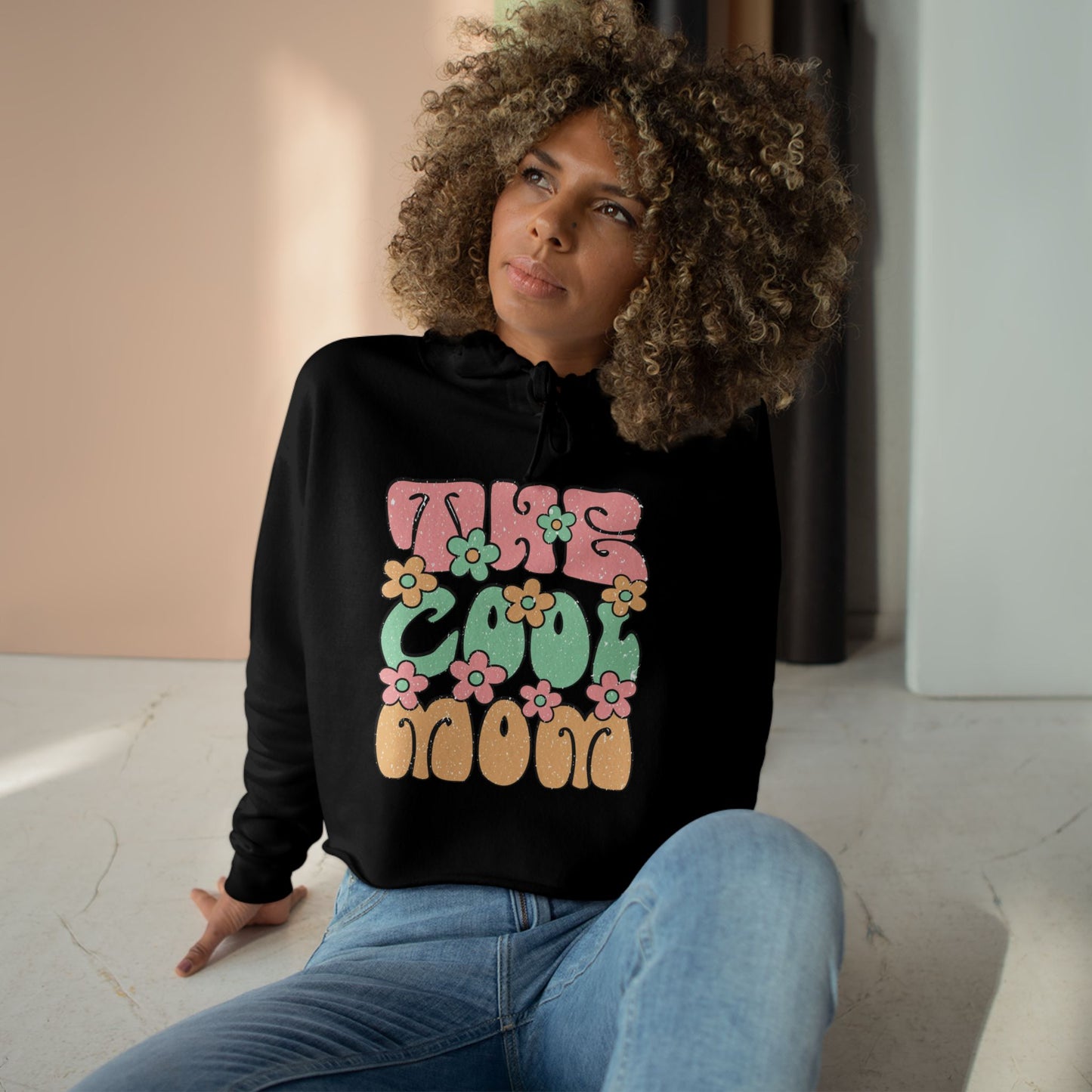 Retro Floral Crop Hoodie - 'This Cool Mood' - Trendy Spring Fashion