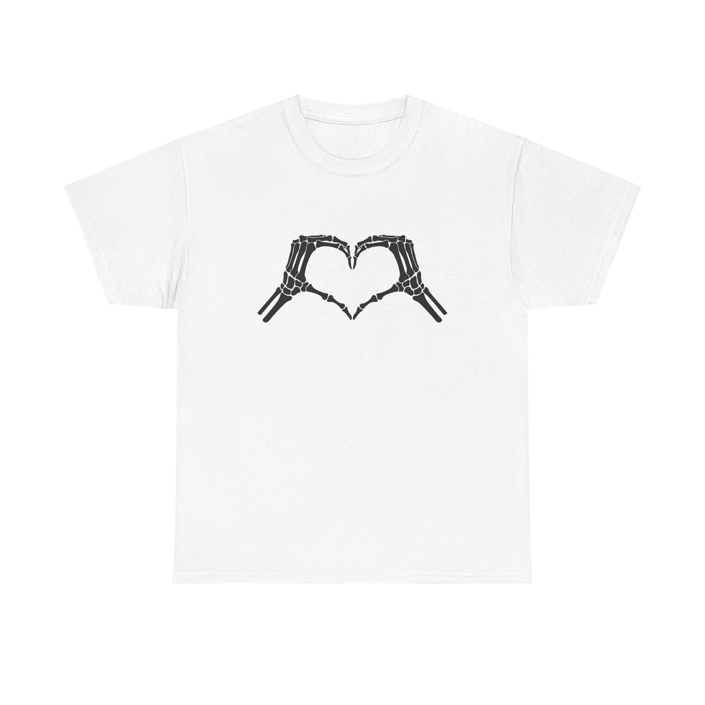 Skeleton Hands Heart Unisex Heavy Cotton Tee - Unique Graphic T-Shirt for Halloween and Everyday Wear