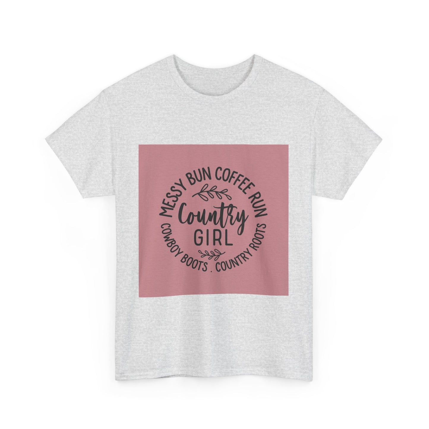 Country Girl Unisex Heavy Cotton Tee - Messy Bun Coffee Run Design