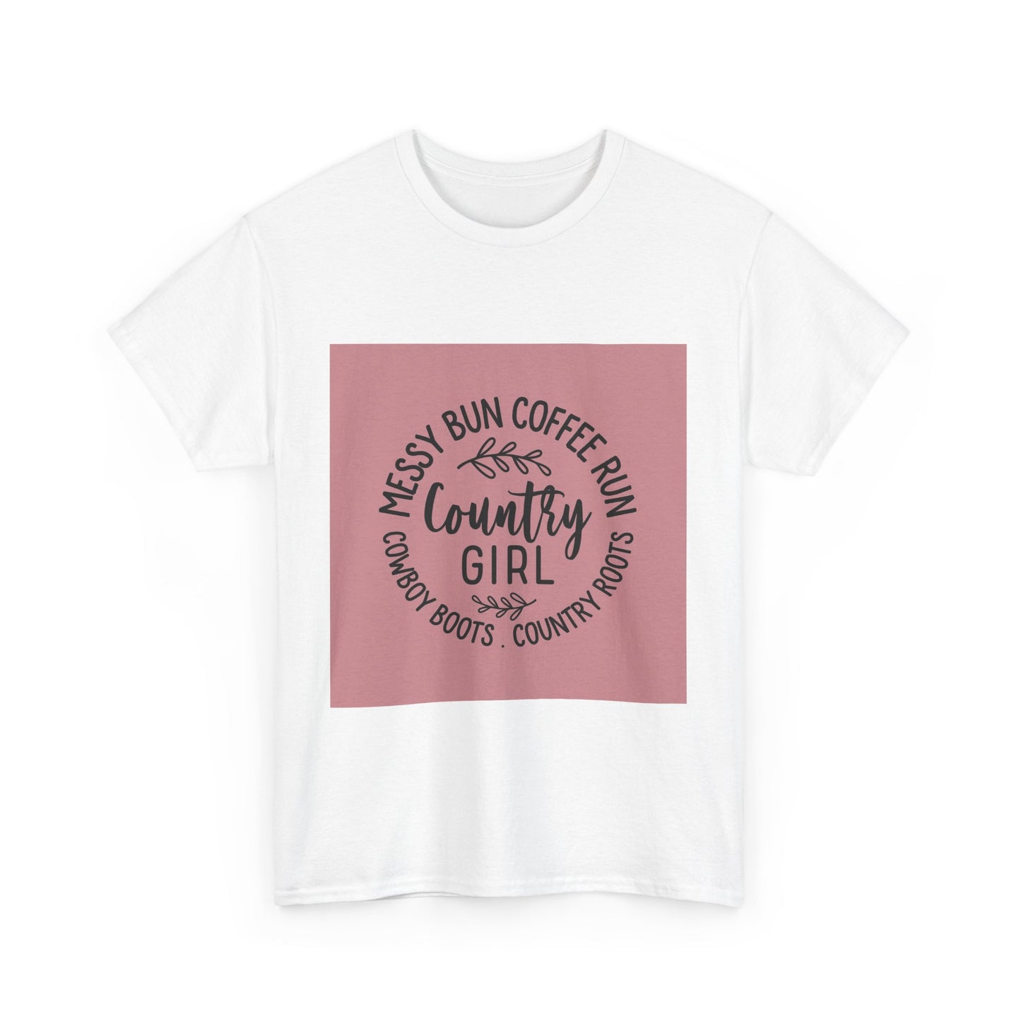 Country Girl Unisex Heavy Cotton Tee - Messy Bun Coffee Run Design