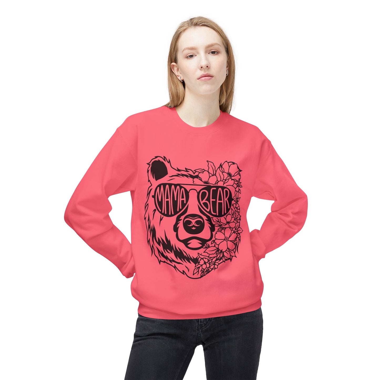 Mama Bear Floral Sunglasses Sweatshirt | Unisex Midweight Fleece Crewneck