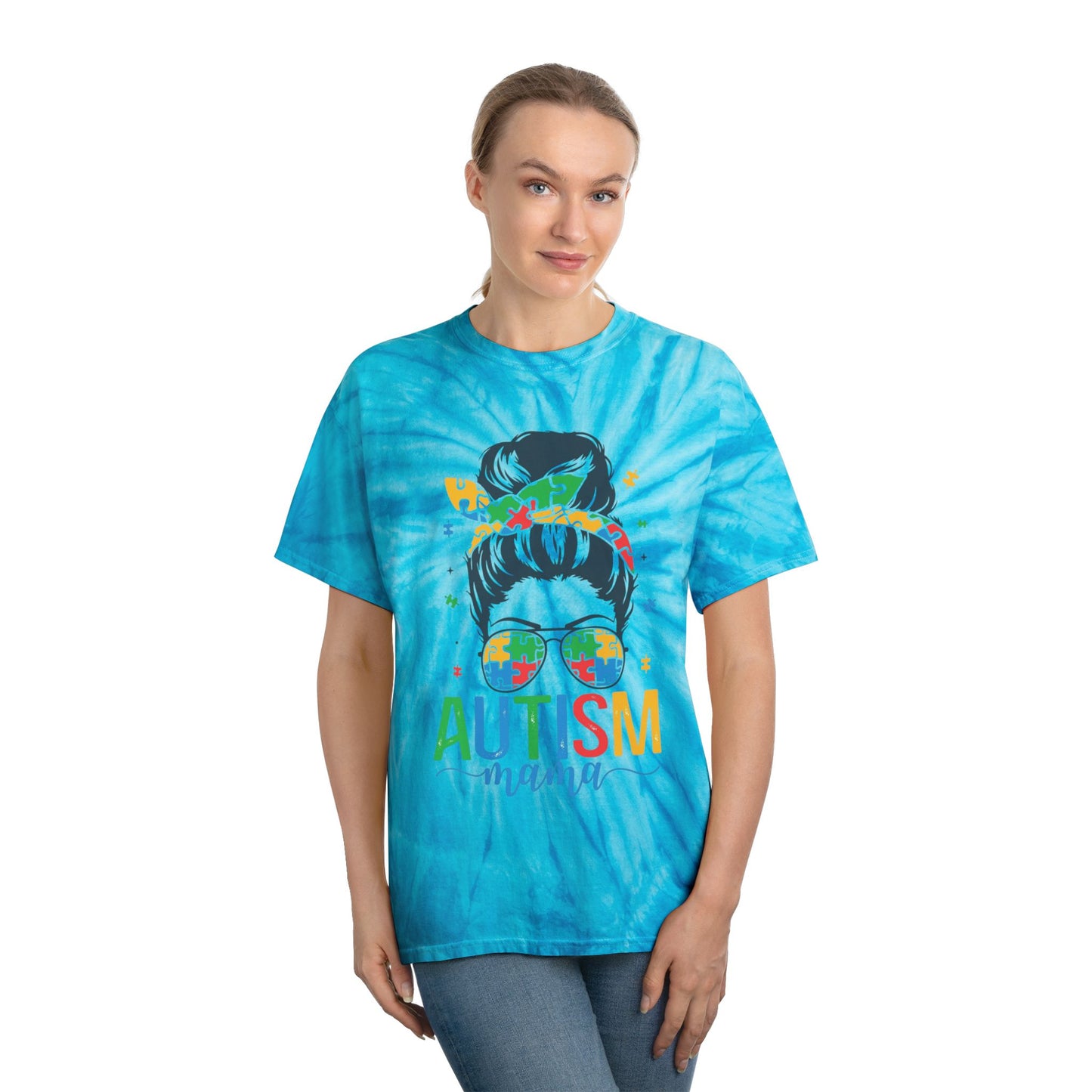 Autism Mama Tie-Dye Tee - Bright Yellow Cyclone Design