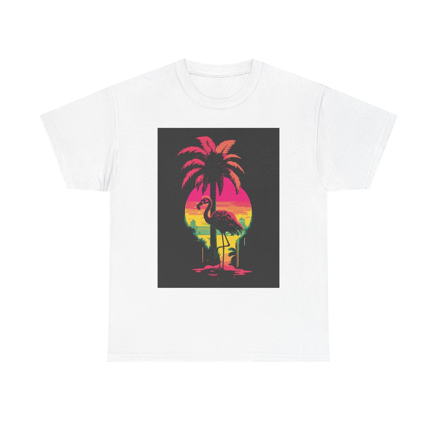 Retro Flamingo Sunset Unisex Heavy Cotton Tee