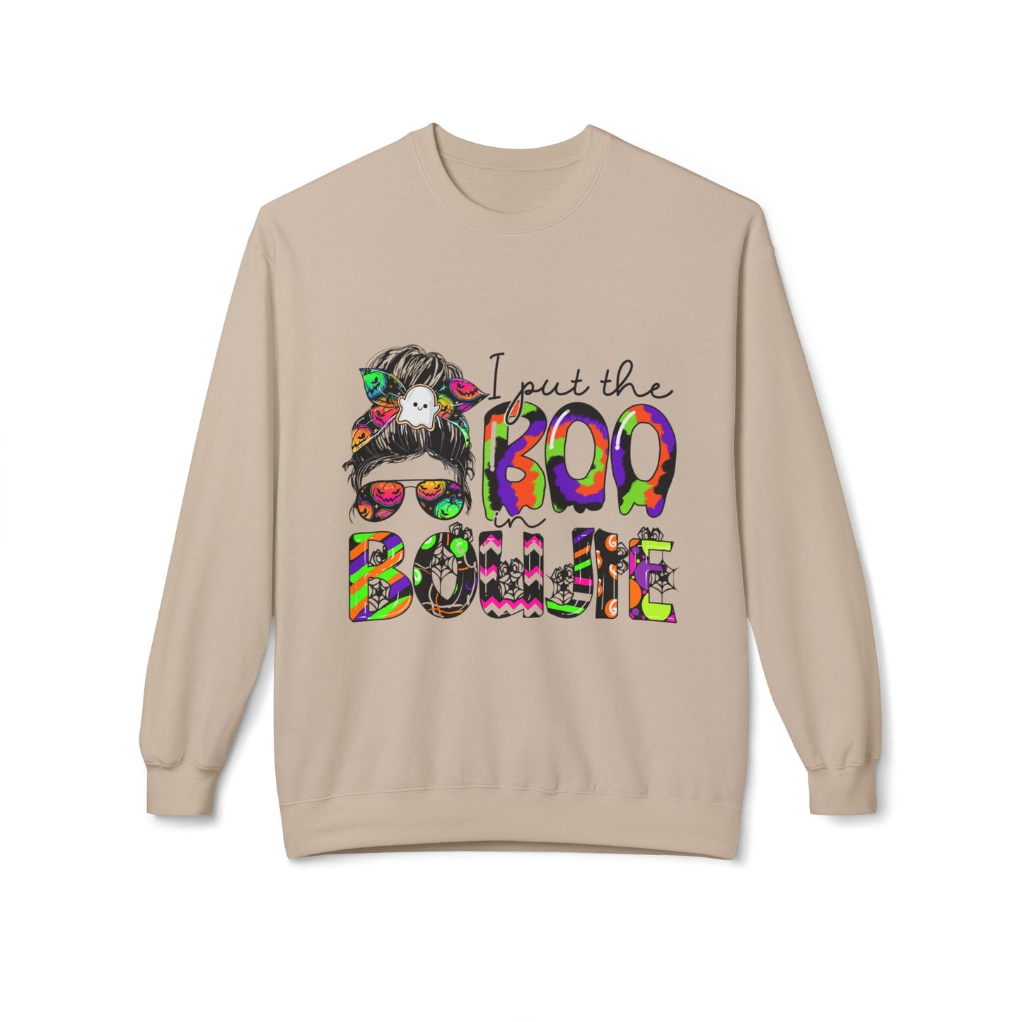 Boho-Inspired Fleece Crewneck Sweatshirt - "I Put the Boo in Boogie"