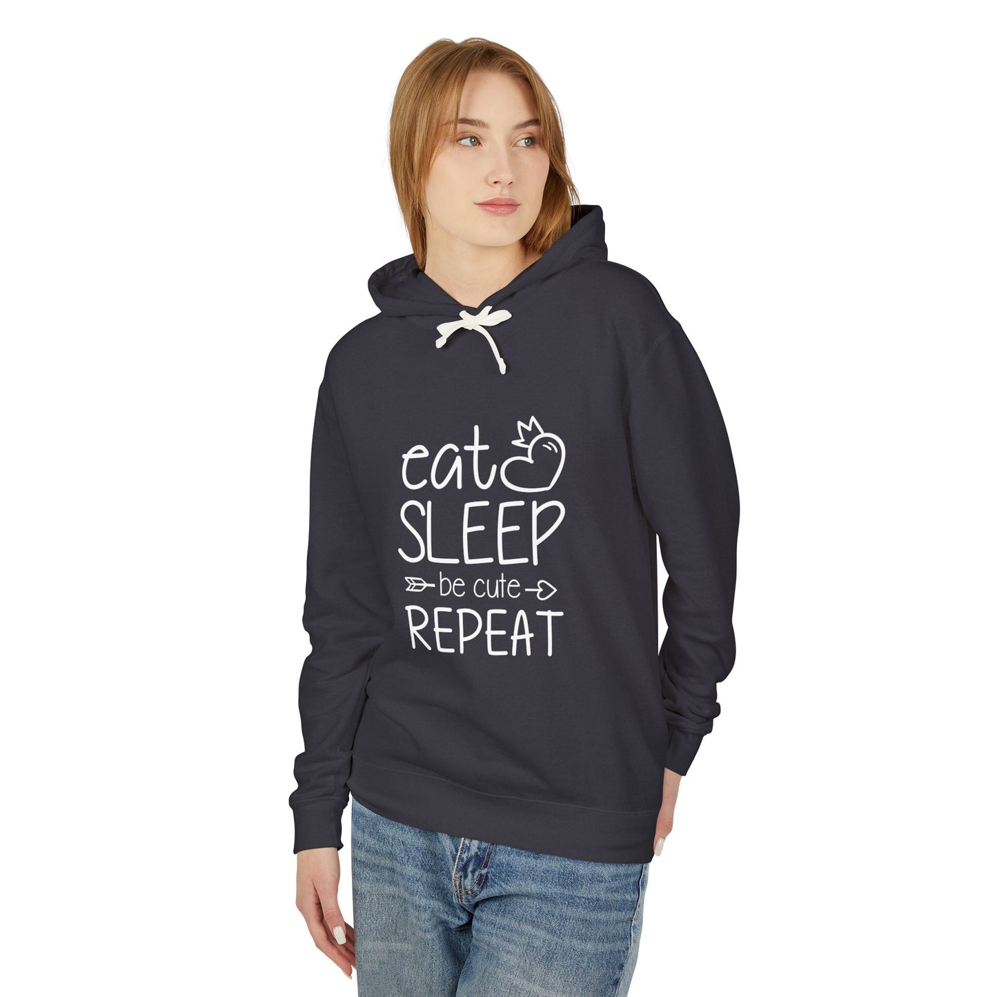 Eat Sleep Be Cute Repeat Unisex Lightweight Hooded Sweatshirt