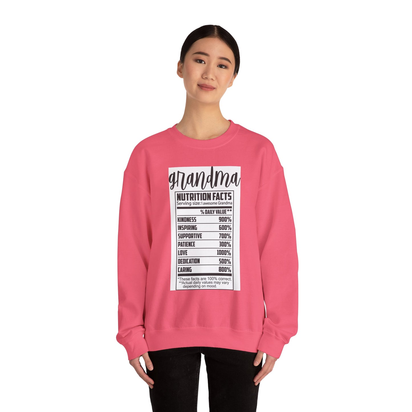 Grandma Nutrition Facts Sweatshirt - Cozy Unisex Crewneck for Family Celebrations