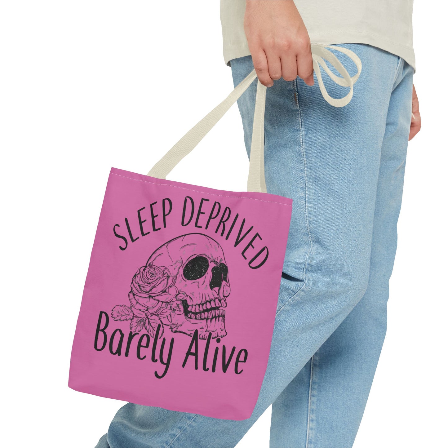 Sleep Deprived Tote Bag - Barely Alive Skull Design for Night Owls and Students